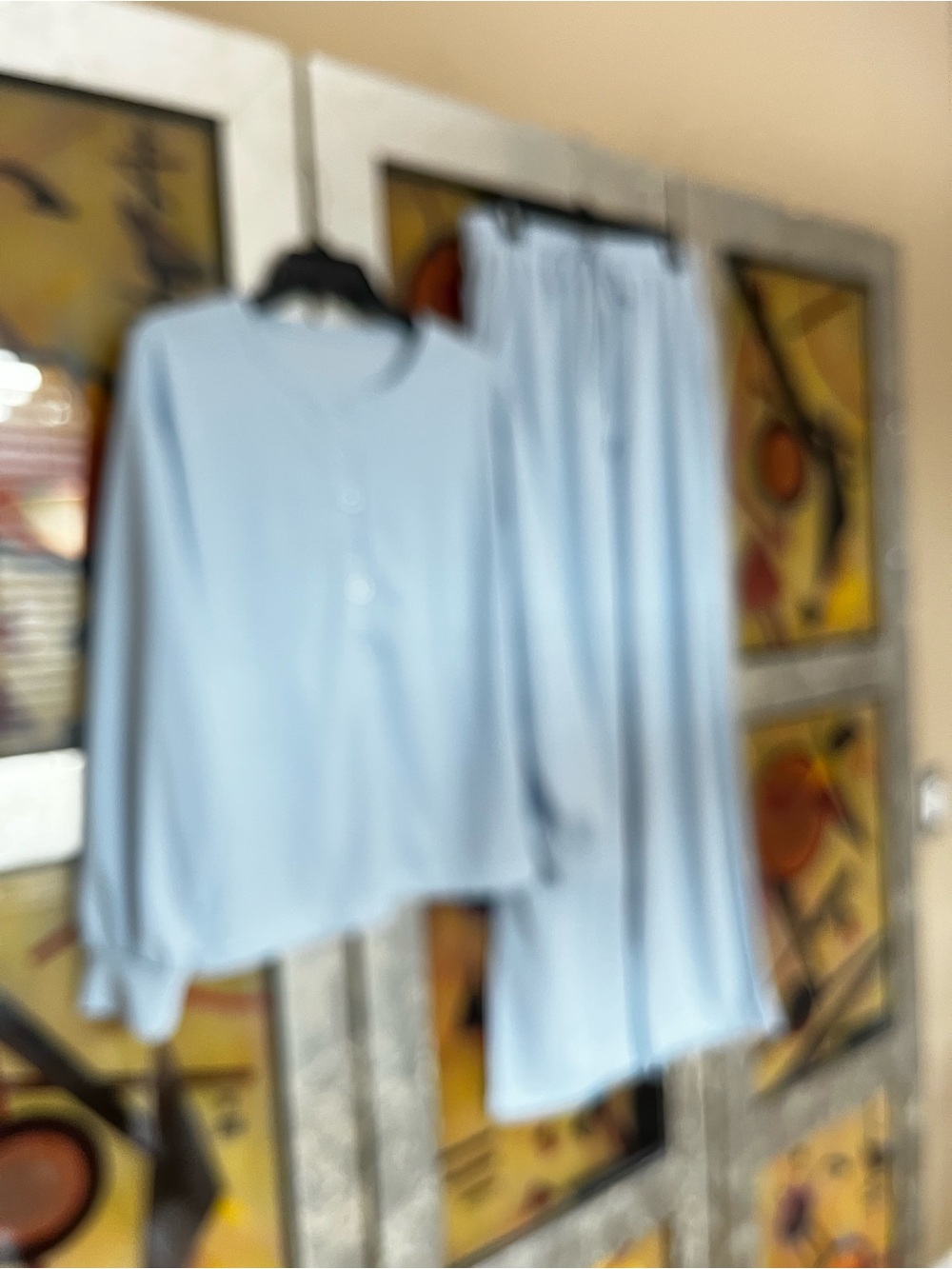 Women’s Light Blue lounge Set - Soft Long-Sleeve Top & Drawstring Pants
